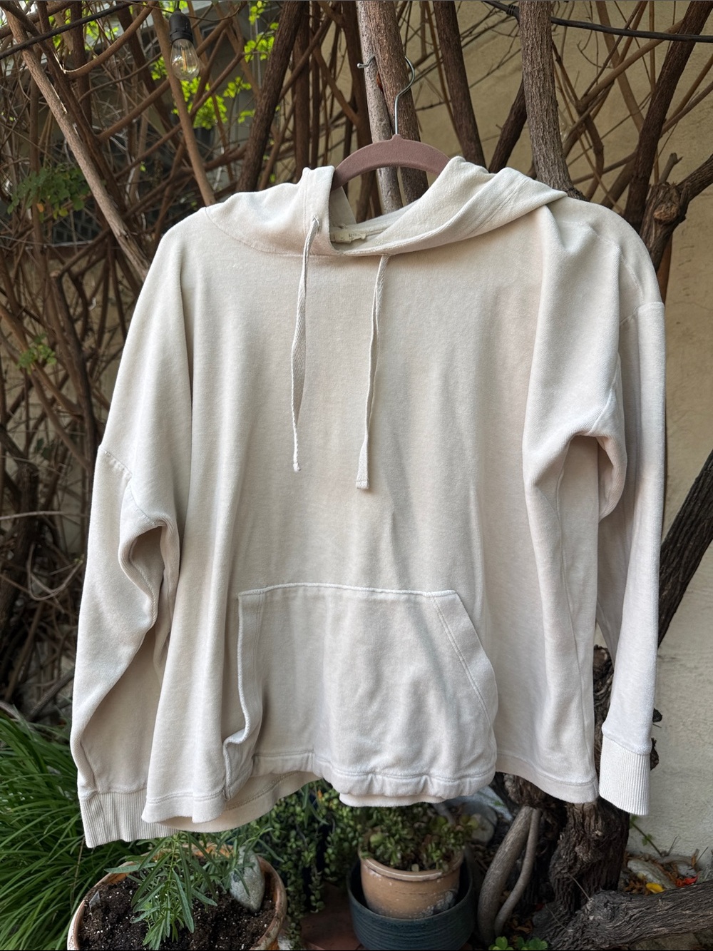 Eileen Fisher Soft Cream Velour Drawstring Hoodie